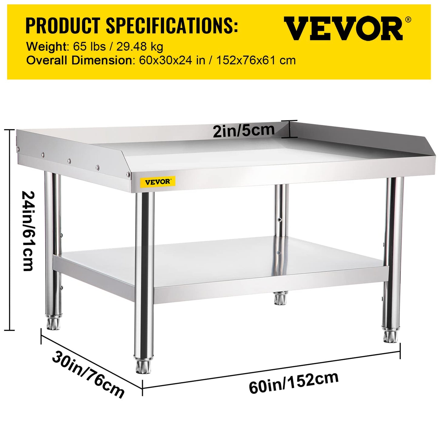 VEVOR Stainless Steel Equipment Grill Stand, 60 x 30 x 24 Inches Stainless Table, Grilling Stand Table with Undershelf, Equipment Standing Grill Desk for Hotel, Home, Restaurant Kitchen