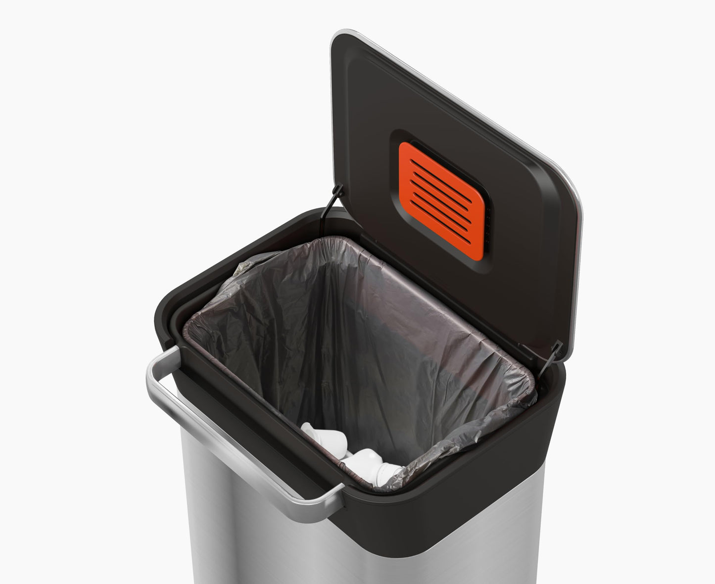 Joseph Joseph Intelligent Waste Titan Trash Can Compactor with Odor Filter, Compacts up to 3x trash, 30L/7.9 Gallons, Stainless Steel