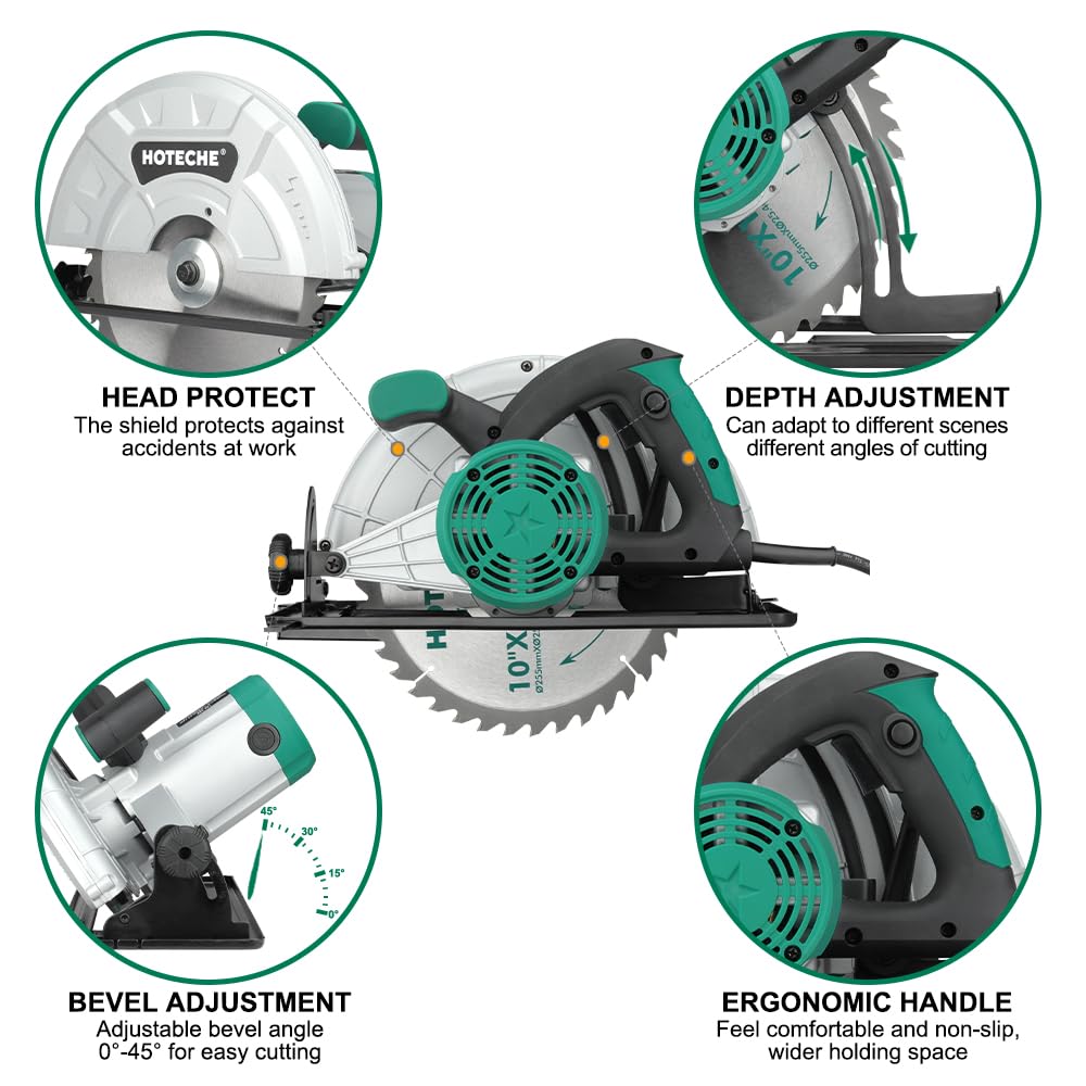 Hoteche 10-Inch Compact Portable Table Saw with Saw Blade for Desktop Use