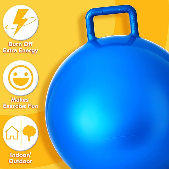 Lewtemi 6 Pcs Hopper Ball Carnival Outdoor Games 20 Inch Jumping Hopping Inflatable Bouncing Ball with Handle and Air Pump for Kids Sport Exercise (Red, Blue, Green, Pink, Yellow, Purple)