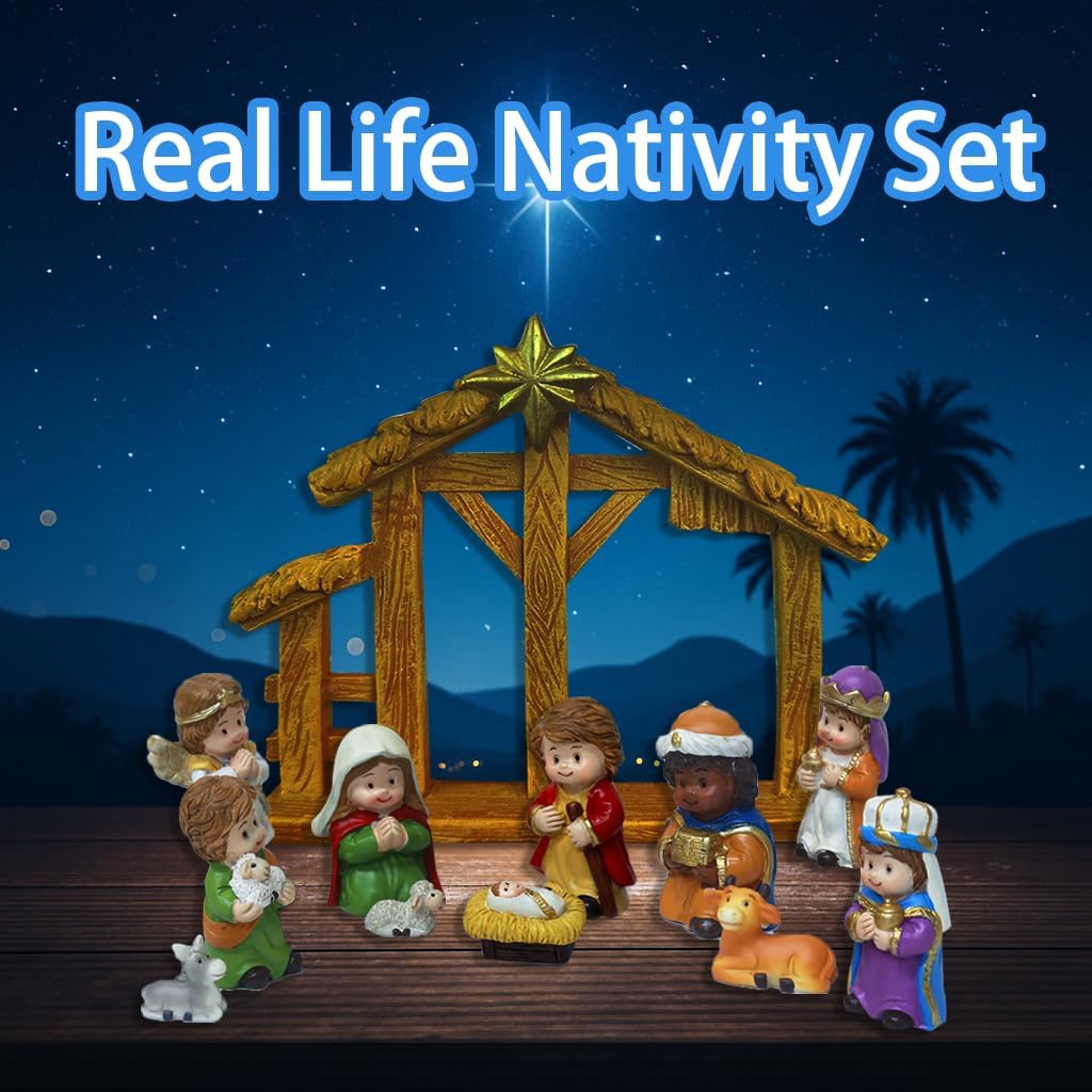 Regine Switzerland 12-Piece Nativity Scene Figurine Set - Christmas Manger Display with Holy Family & Wise Men | Gift-Boxed Holiday Décor