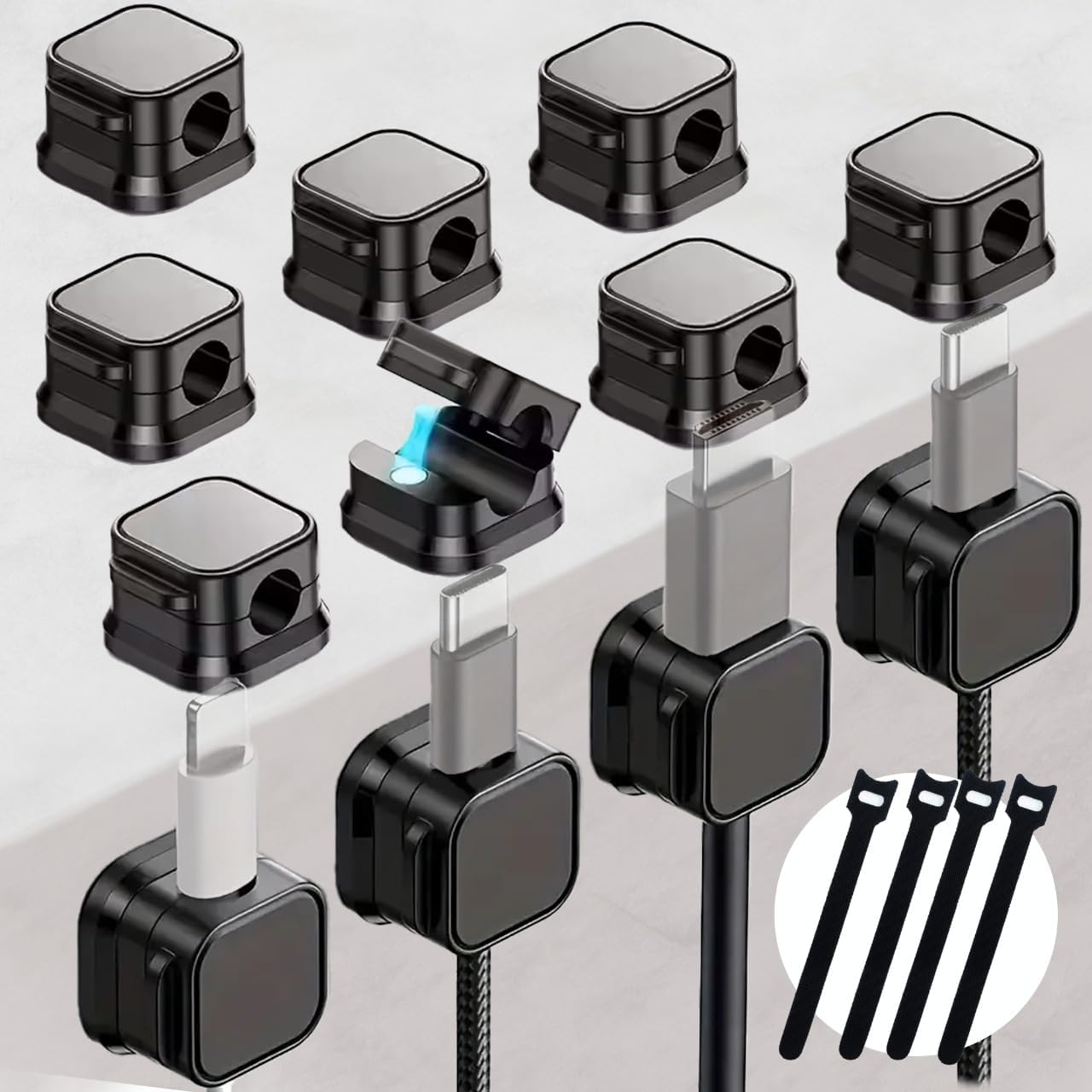 Generic 12-Pack 4 Cord Organizer Holder with Cable Ties Magnetic Cable Clips with Strong Adhesive Easy-Open Wire