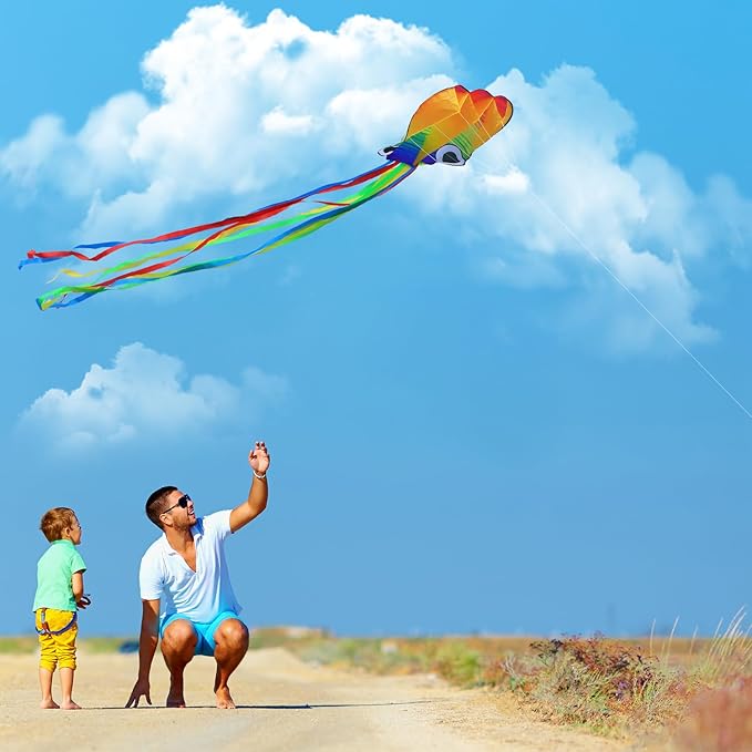 Xida Octopus Kite for Kids Ages 4-8, Professional Kites for Beginners and Adults, Easy to Fly Beach Kites for Boys and Girls, Long Colorful Tail with 200ft Line, Large Kite for Outdoor Family Games