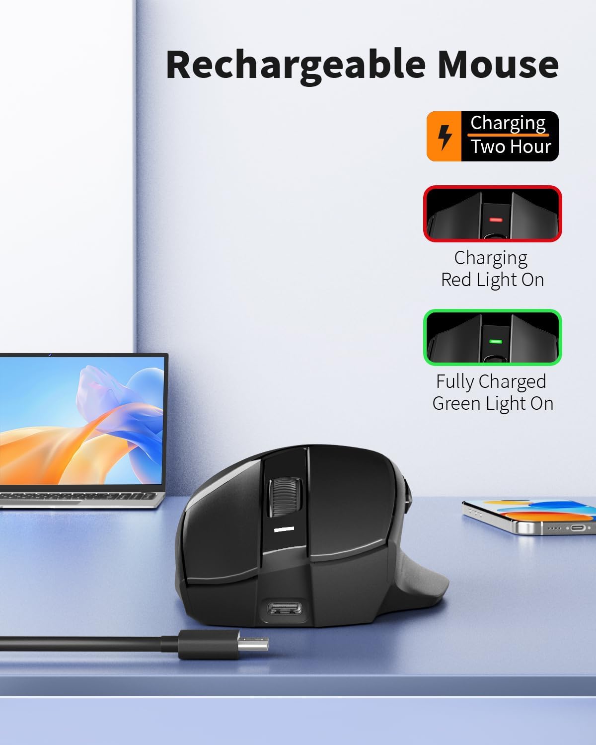 Uciefy Z07 (2.4G+BT5.1) Bluetooth Wireless Mouse, Dual Mode Bluetooth Mouse, USB C Rechargeable Mouse with Charging