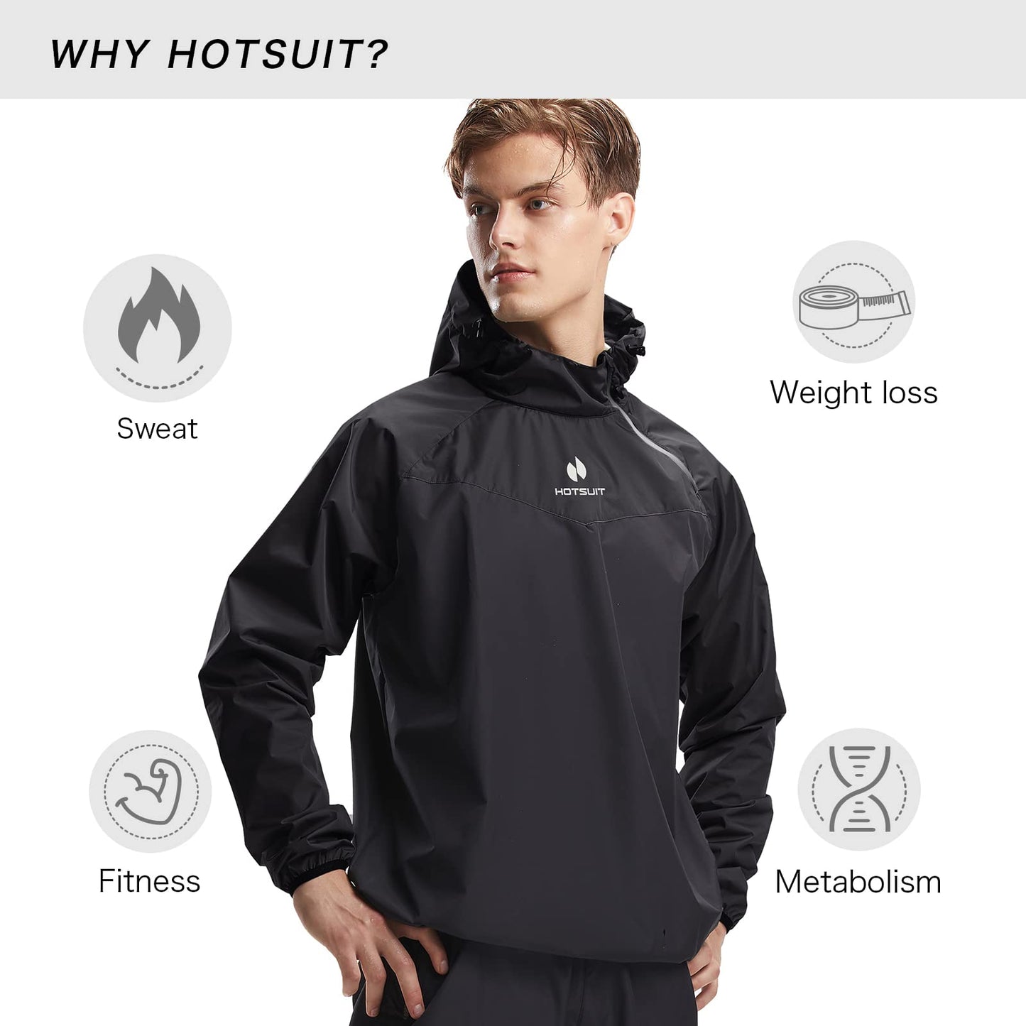 HOTSUIT Sweat Suits Sauna Suit Men Weight Loss Gym Exercise Workout Jacket, Black, XXL