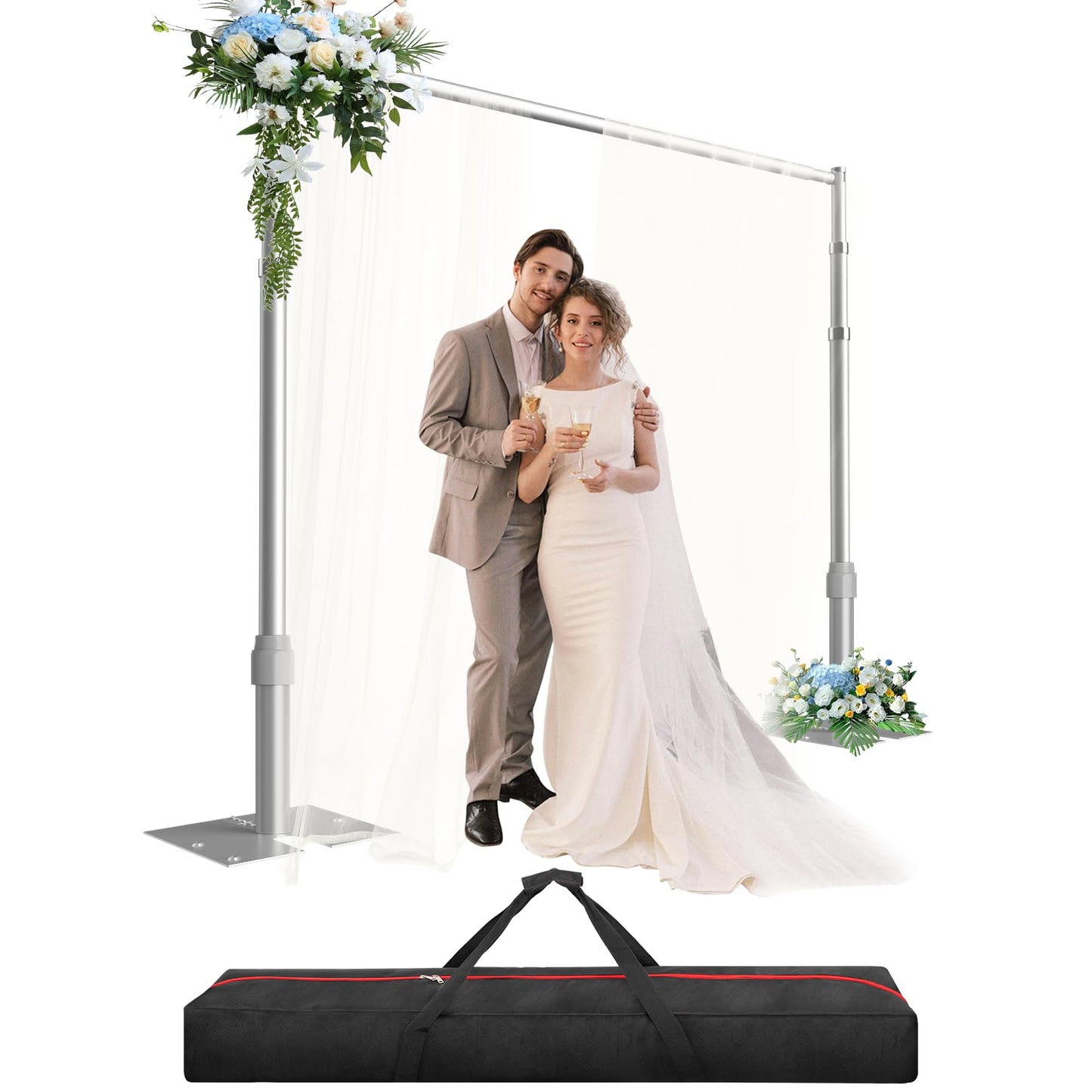 Pipe and Drape Backdrop Stand Kit, 10ftx10ft Heavy Duty Backdrop Stand, Adjustable Background Stand with Metal Base for Photography, Wedding, Parties, Events Decoration