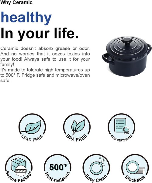 LE TAUCI 3 Quart Ceramic Dutch Oven - Lightweight & Non-Toxic | Oven, Microwave & Dishwasher Safe, Midnight Blue