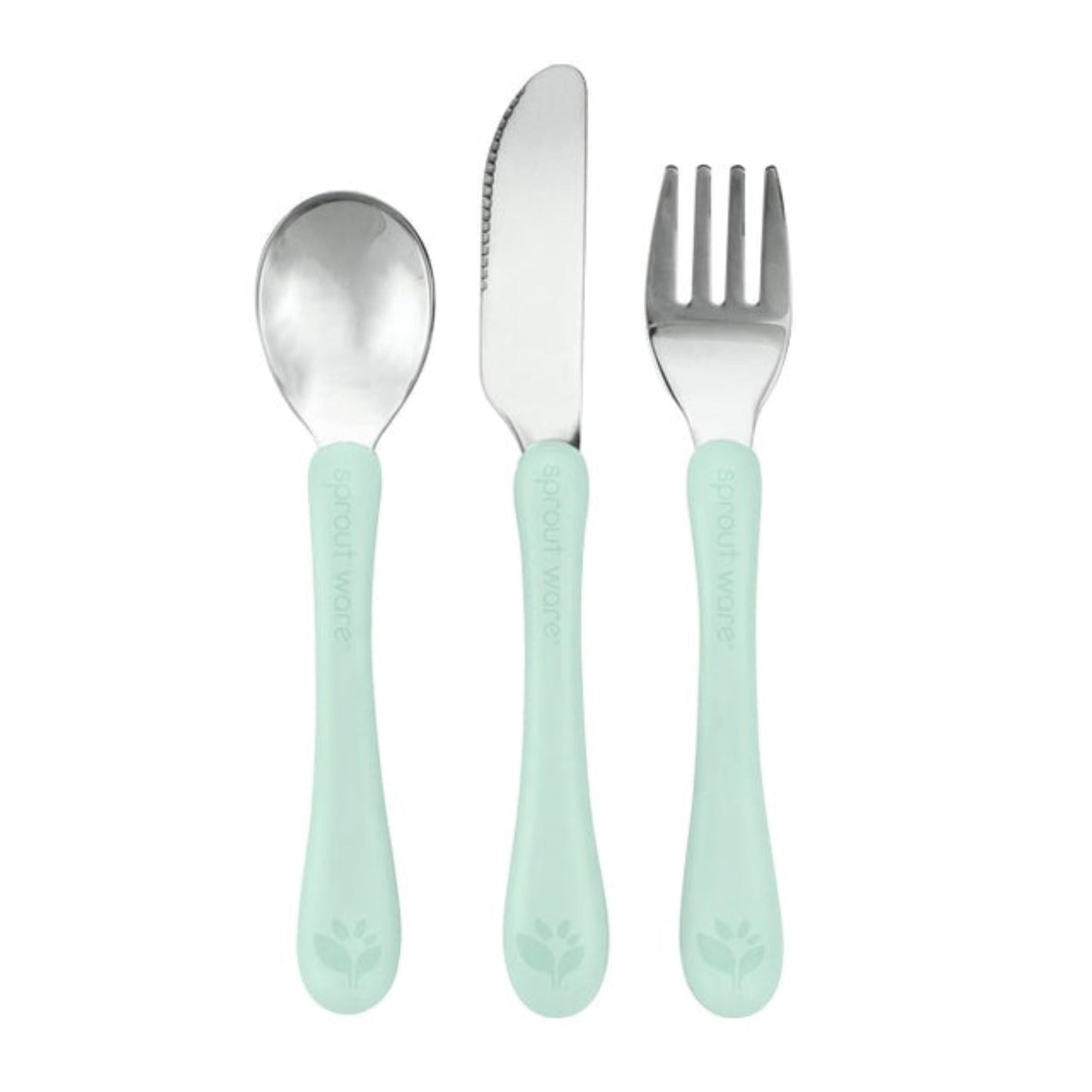 Green Sprouts® Stainless Steel & Sprout Ware® Kids' Cutlery, 12mo+, Plant-Plastic, Dishwasher Safe, Ergonomic, Tested for Hormones - Light Sage