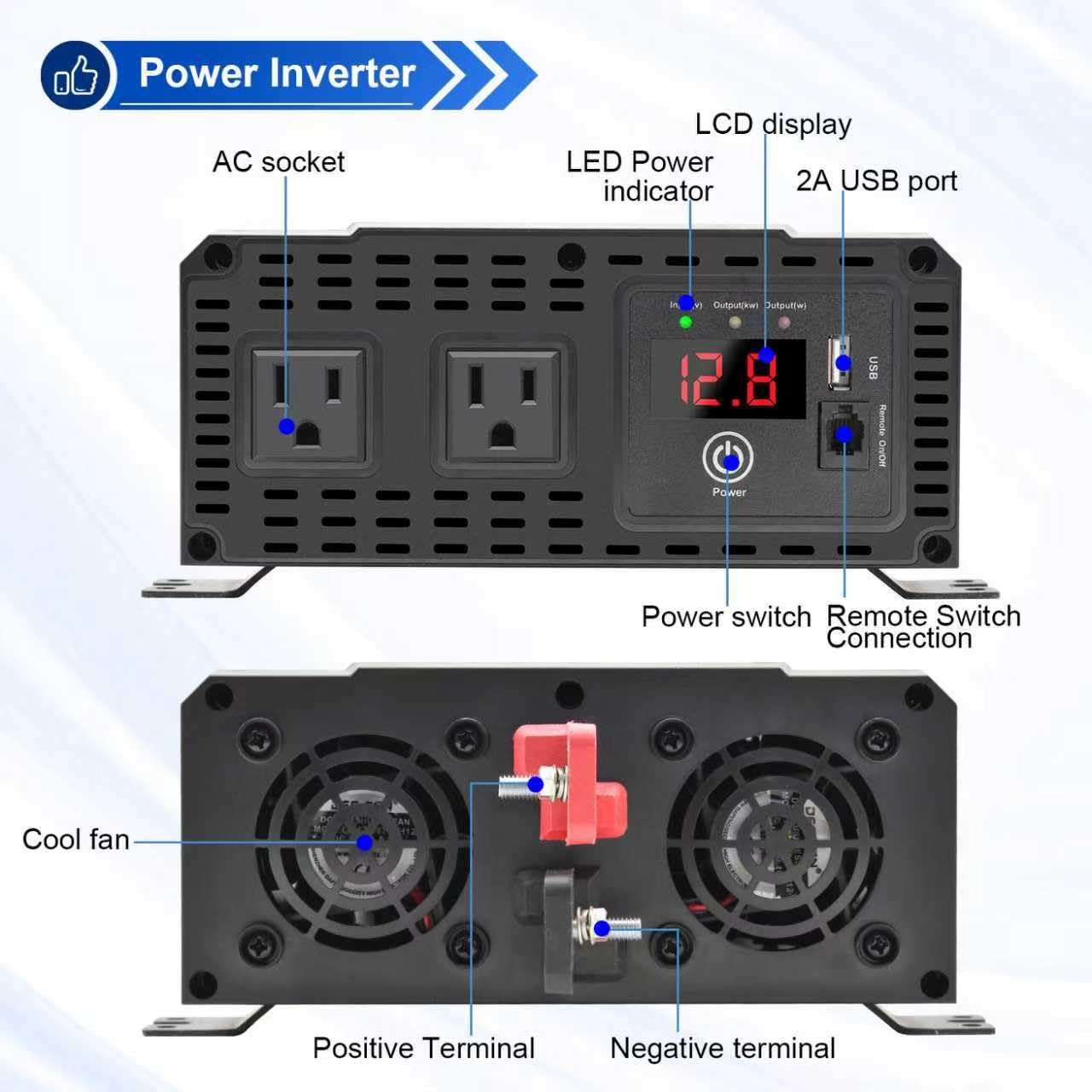3000 watt Power Inverter Pure sine Wave 3000W 12v to 110v for car Vehicles Truck Camping Solar Panel Power Converter with Clamps and Remote car Power inverters 3000W
