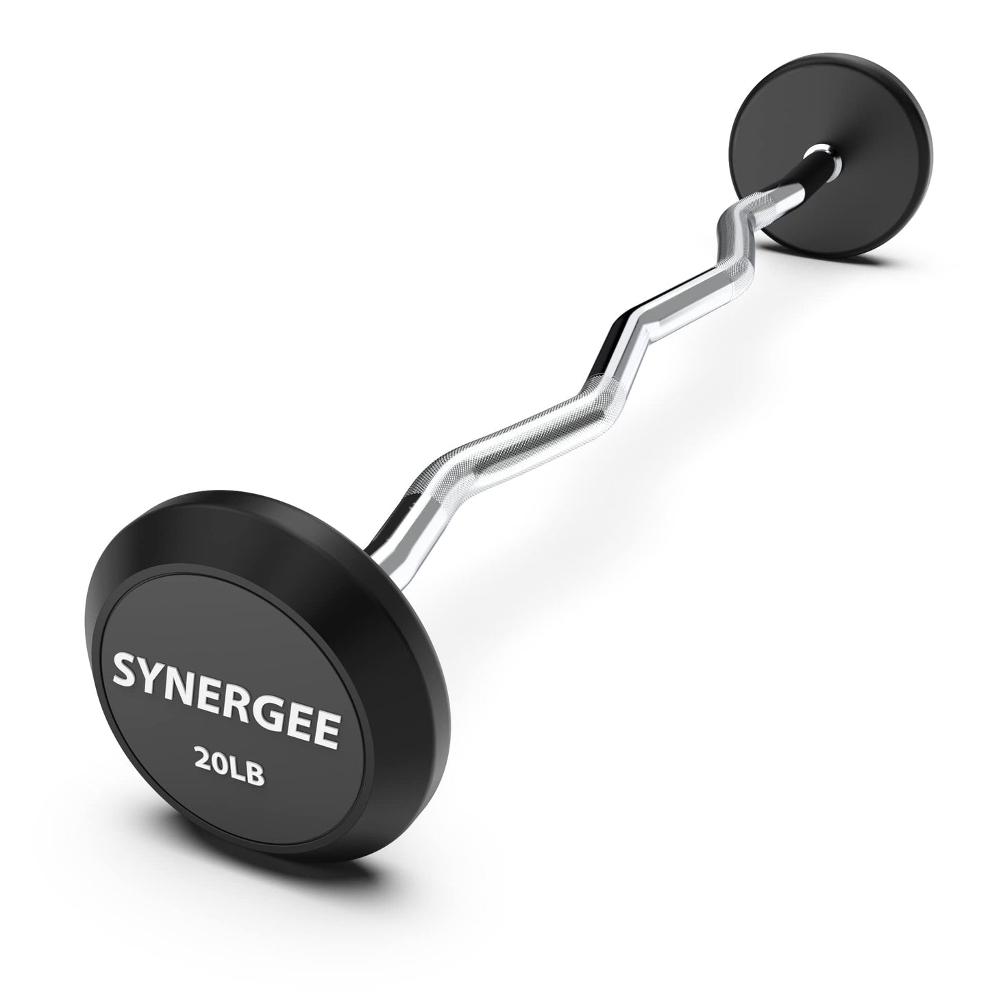 Synergee Fixed 20LB Easy Curl Bar Pre Weighted Curved Steel Bar with Rubber Weights - Fixed Weight
