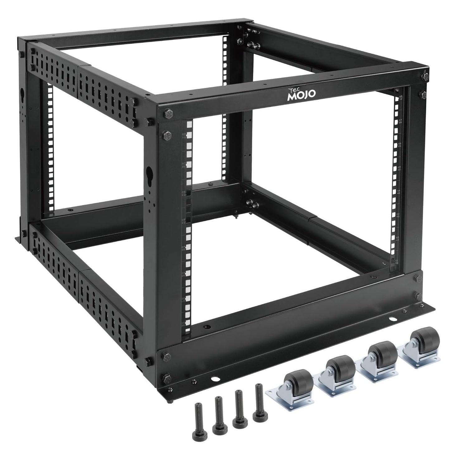 Tecmojo 8U Open Frame Server Rack,4-Post Adjustable Depth Rolling Network Rack for Computer/Data/AV/IT/Servers,Mobile Type