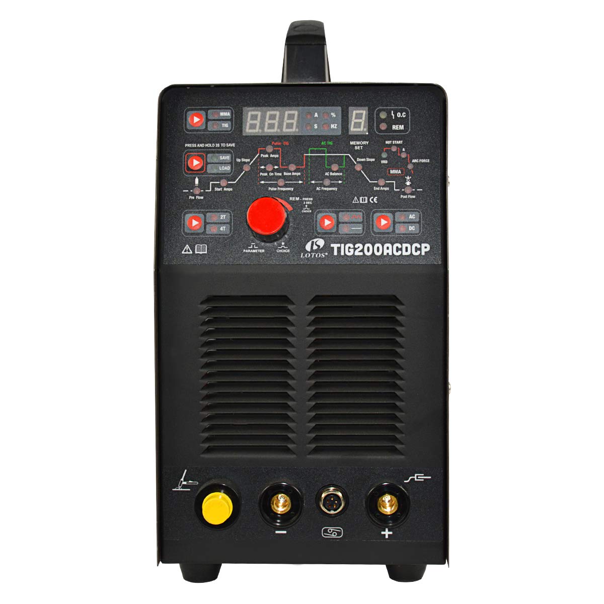 LOTOS TIG200ACDCP 200A AC/DC Pulse Aluminum TIG/Stick ARC Welder with Digital Control, IGBT Square Wave Inverter, 110/220V Dual Voltage, 10 Settings Savings, 0.5~200HZ Pulse Frequency, Brown