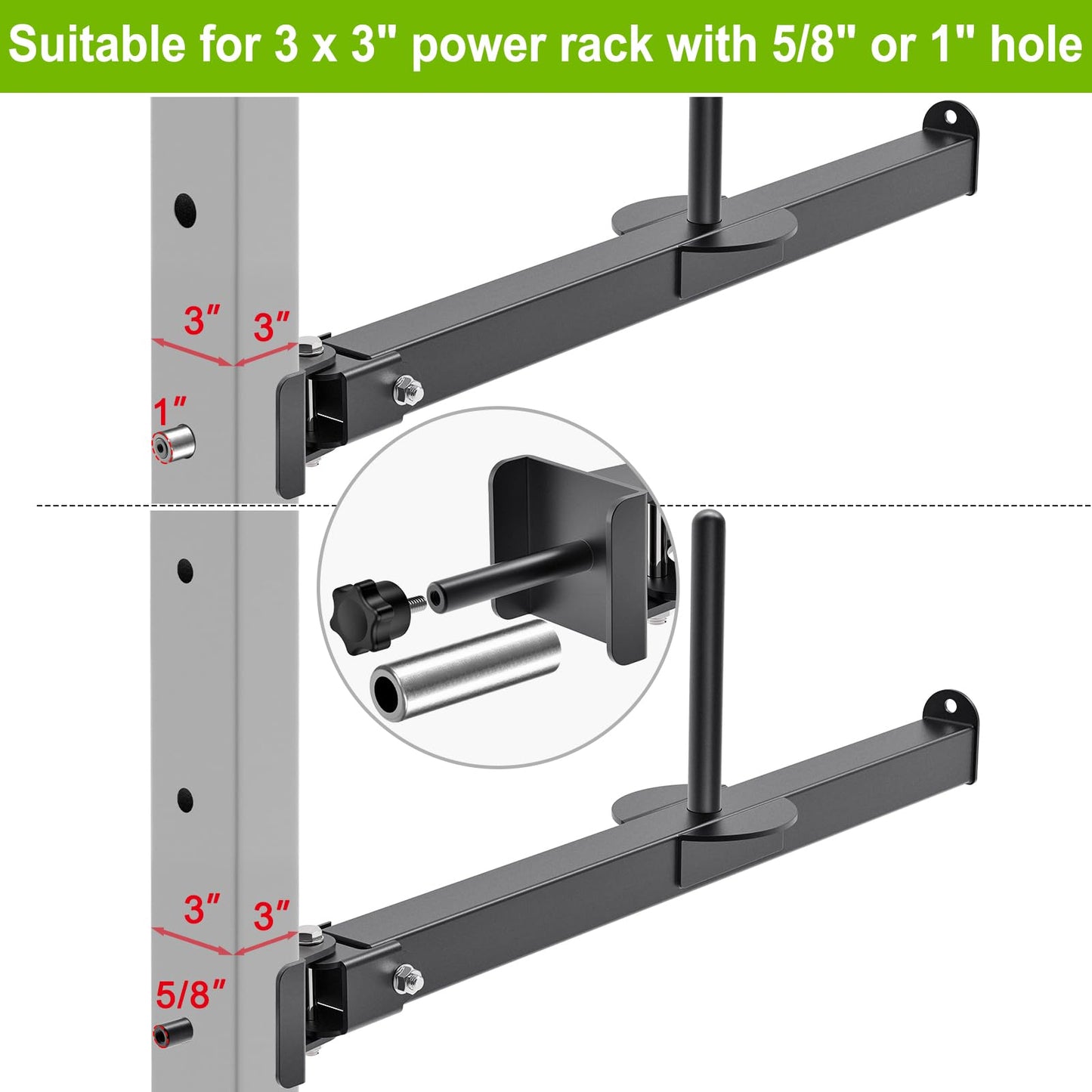 SELEWARE Belt Squat Lever Arm for 3" x 3" Power Cage with 5/8" or 1" Hole, Squat Rack Attachment Fit 1'' and 2'' Weight Plates Allow Both Vertical and Sideways Movements