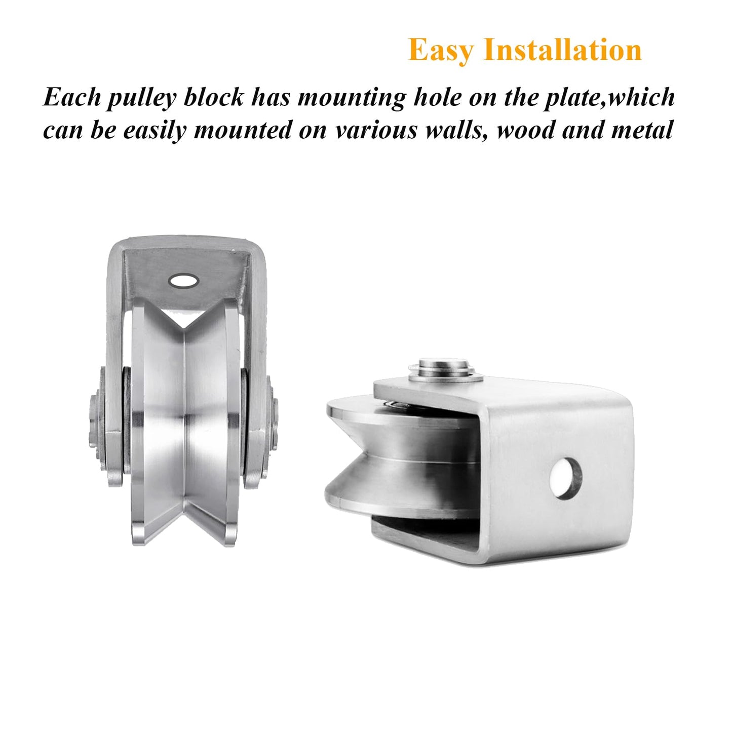 2pcs V Groove Wheel Stainless Steel Heavy Duty Wire Rope Pulley Block Sliding Gate Rollers Double Bearing Plate Caster Solid Track Rollers Wheels Fence Gate Wheel