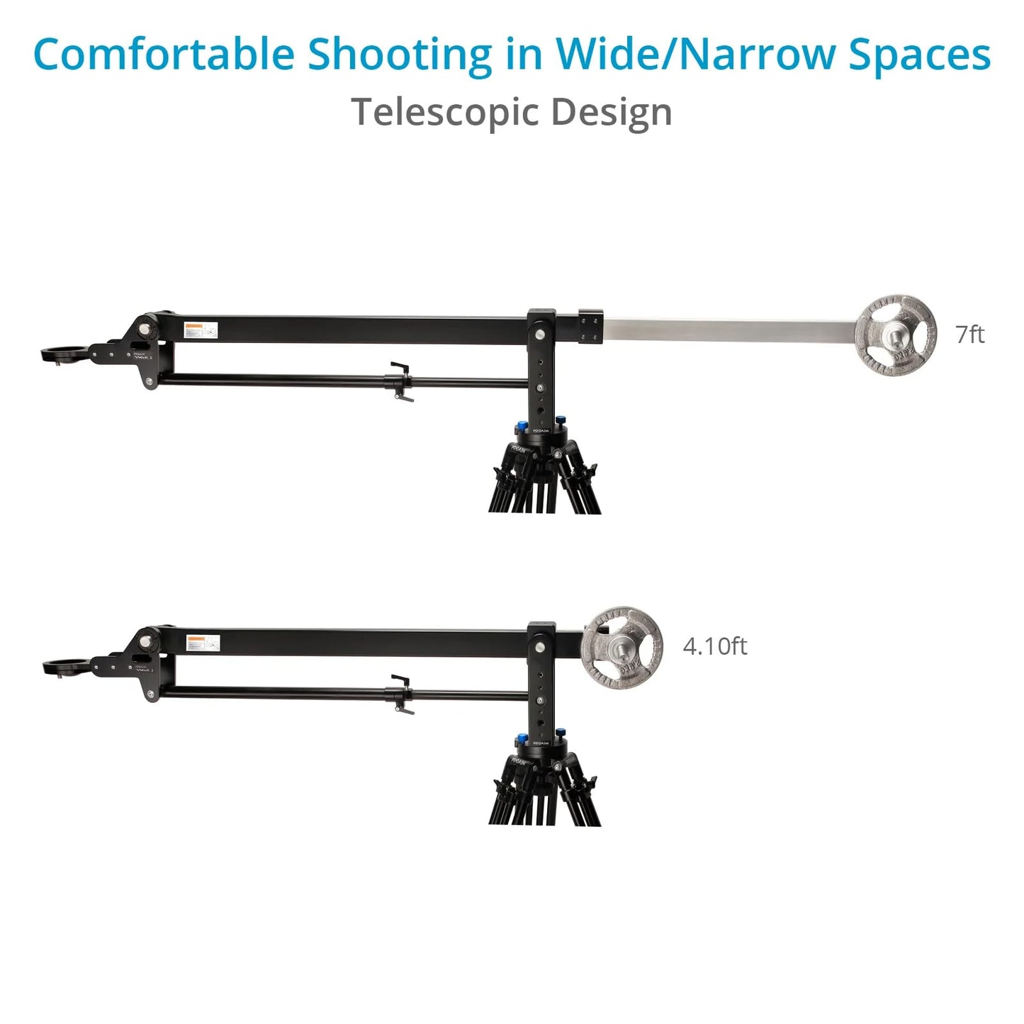 Proaim 7' Wave-2 Jib Crane for Camera, Gimbals & Pan Tilt Heads. for 75mm/100mm Fluid Heads. Payload up to 25kg / 55lb. Telescopic Design. 360° Panning Range (P-WV-2)