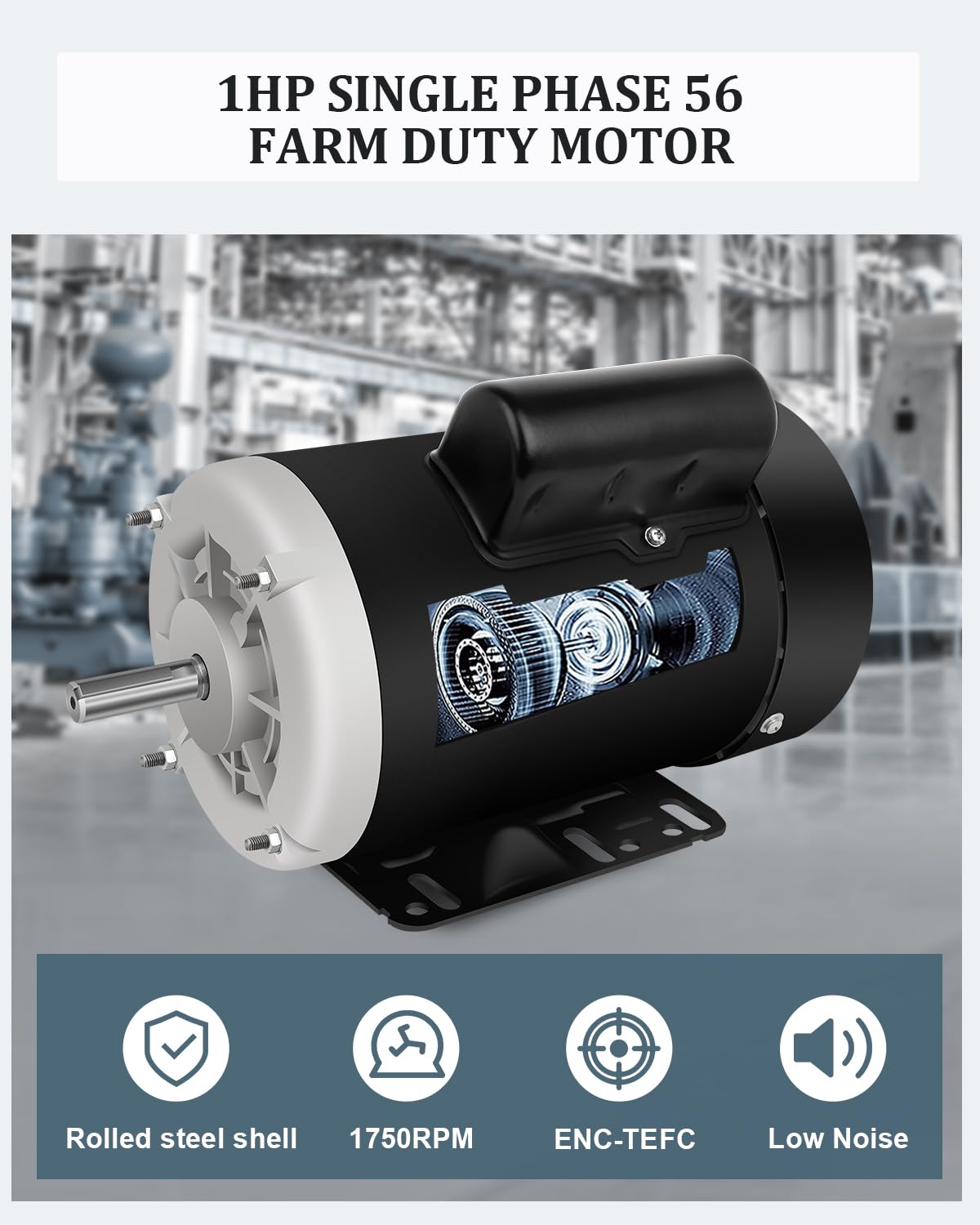 Electric Motor 1 HP Farm Duty Motor, Single Phase Motor 1750RPM 115V/230V 13.6/6.8A CW/CCW TEFC