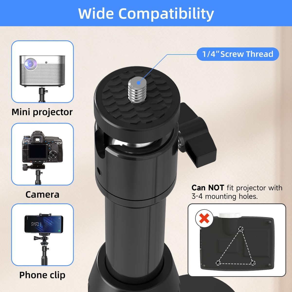 suptek 63.9" 360Swivel, 53.7-63.9inch, PR001FL Exdentable Projector Stand Height Adjustable Mini Projector Mount