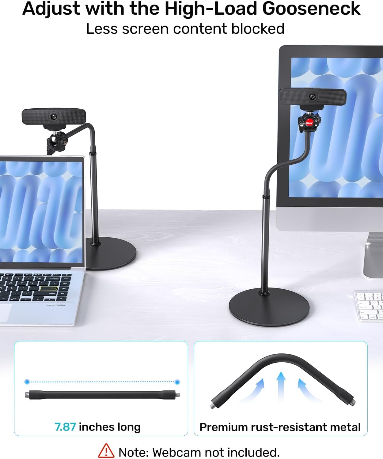 Etour 360 C922 C930 C930e C920 C920s C920x C960 C615 N60 1/4" Webcam Stand for Desk, Upgraded Gooseneck Web Camera