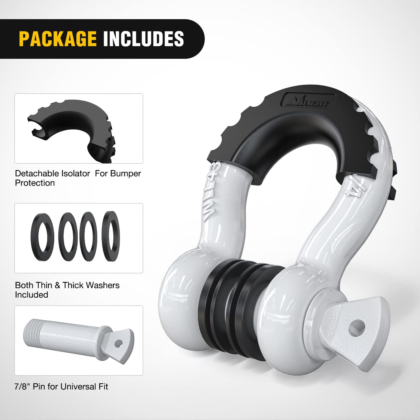 Nilight 2 Pack 3/4" D-Ring Shackle with 7/8" Screw Pin 41,887lbs Break Strength, Heavy Duty Off Road Recovery with Isolators Washers for Use with Tow Strap, Winch, Off-Road Jeep Truck Vehicle
