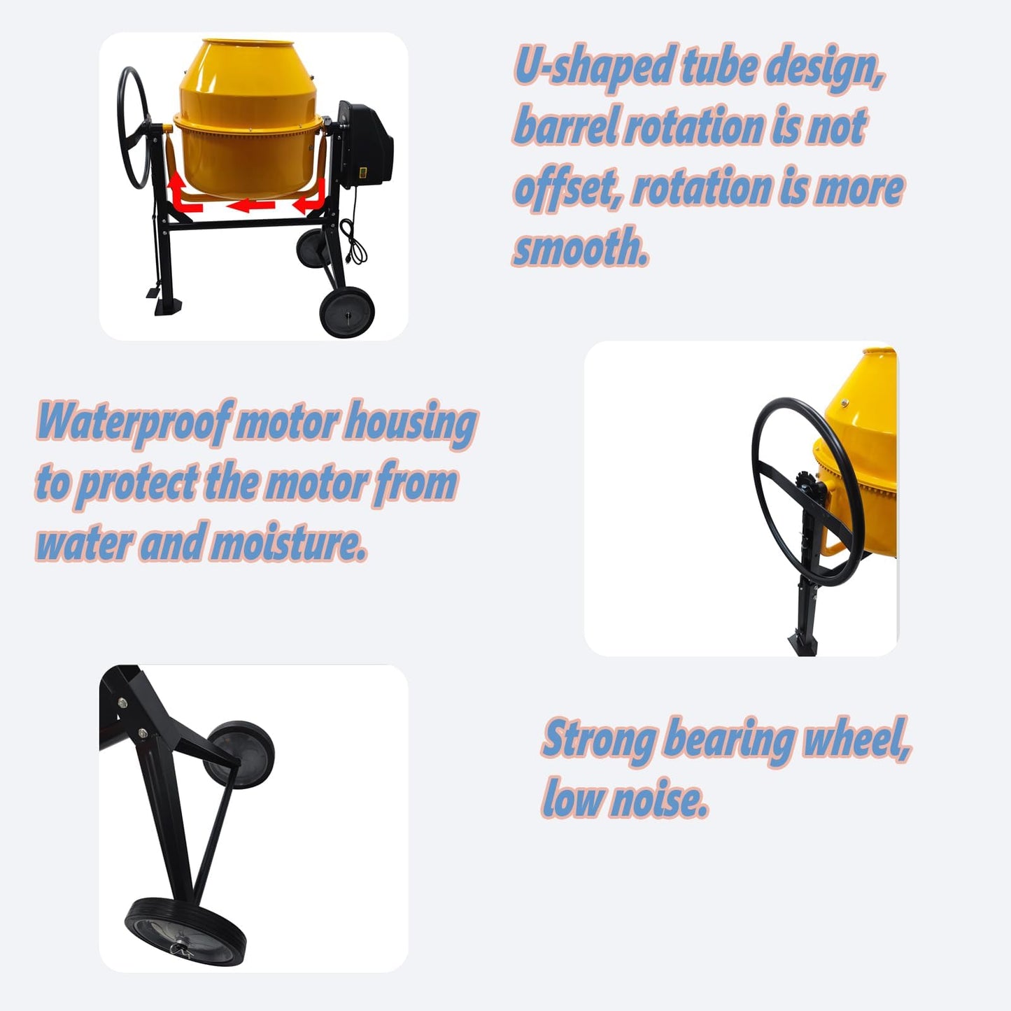 JARYANNIX 5 Cu.Ft Cement Mixer,360° Rotation Concrete Mortar Mixer, 110v/60HZ 550w Portable Concrete Mixing Machine for Building Fitment, Construction Site