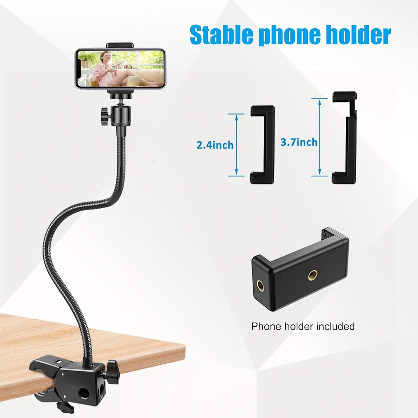 Khazylorr C922 C930e C920S C920 C615 C960 C920x 4K N60 Webcam Stand, Webcam Mount Gooseneck Arm with Phone Holder Web