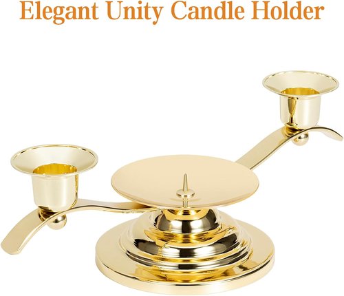 AIBANZE Unity Candle Holders - 3 Arm Wedding Candlestick Holder with Central Spike | Shiny Gold, 11.02'' x 4.33'' x 3.54''
