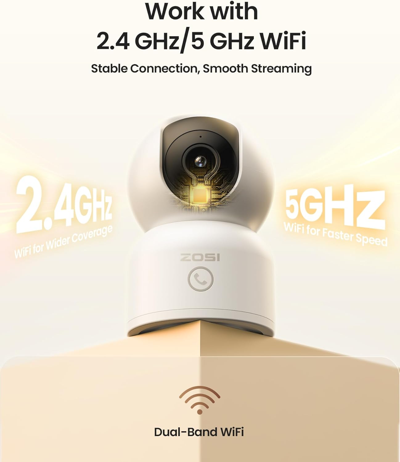 ZOSI 4K C518 360 2-Way 5GHz/2.4GHz 64G Indoor Security Camera, WiFi Pan/Tilt Pet/Dog/Baby Plug-in IP Camera, Auto