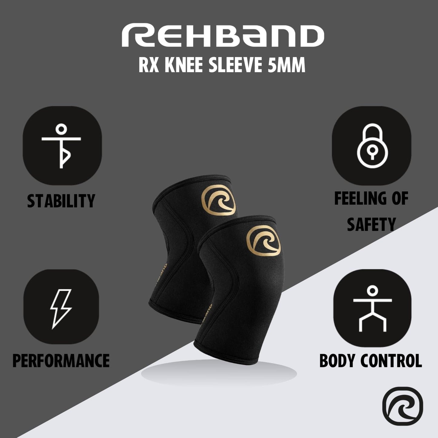 Rehband 5mm Knee Sleeves for Functional Training, Cross-Training & Powerlifting, Weightlifting Knee Support made of Neoprene, Unisex, Colour:Gold/Black - 1 Pair, Size:XX-Large