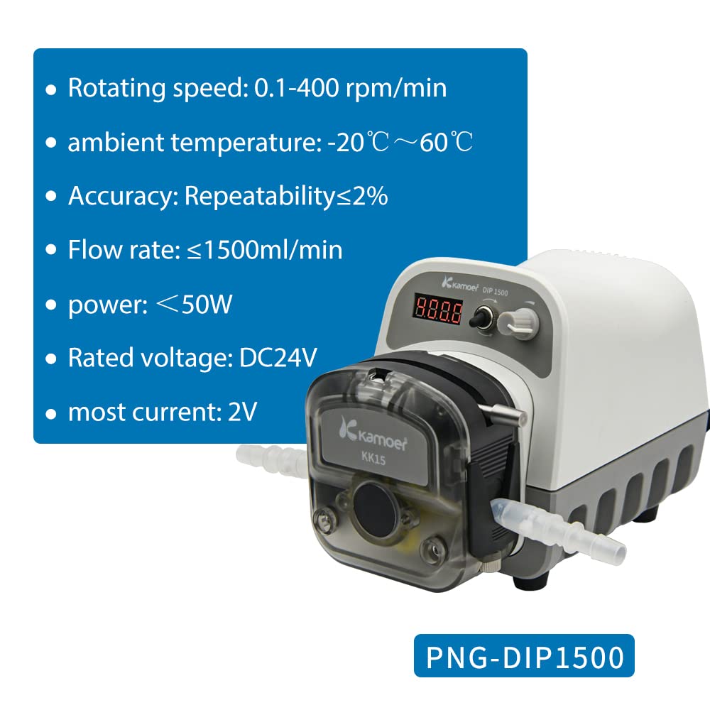 Kamoer DIP1500 Peristaltic Pump 24V 1500ml/min High Flow Intelligent Variable Speed 0.1-400rpm Liquid Dosing Pump 3 Rotors LED Screen RS485 7.9mm x 11.1mm (IDxOD)