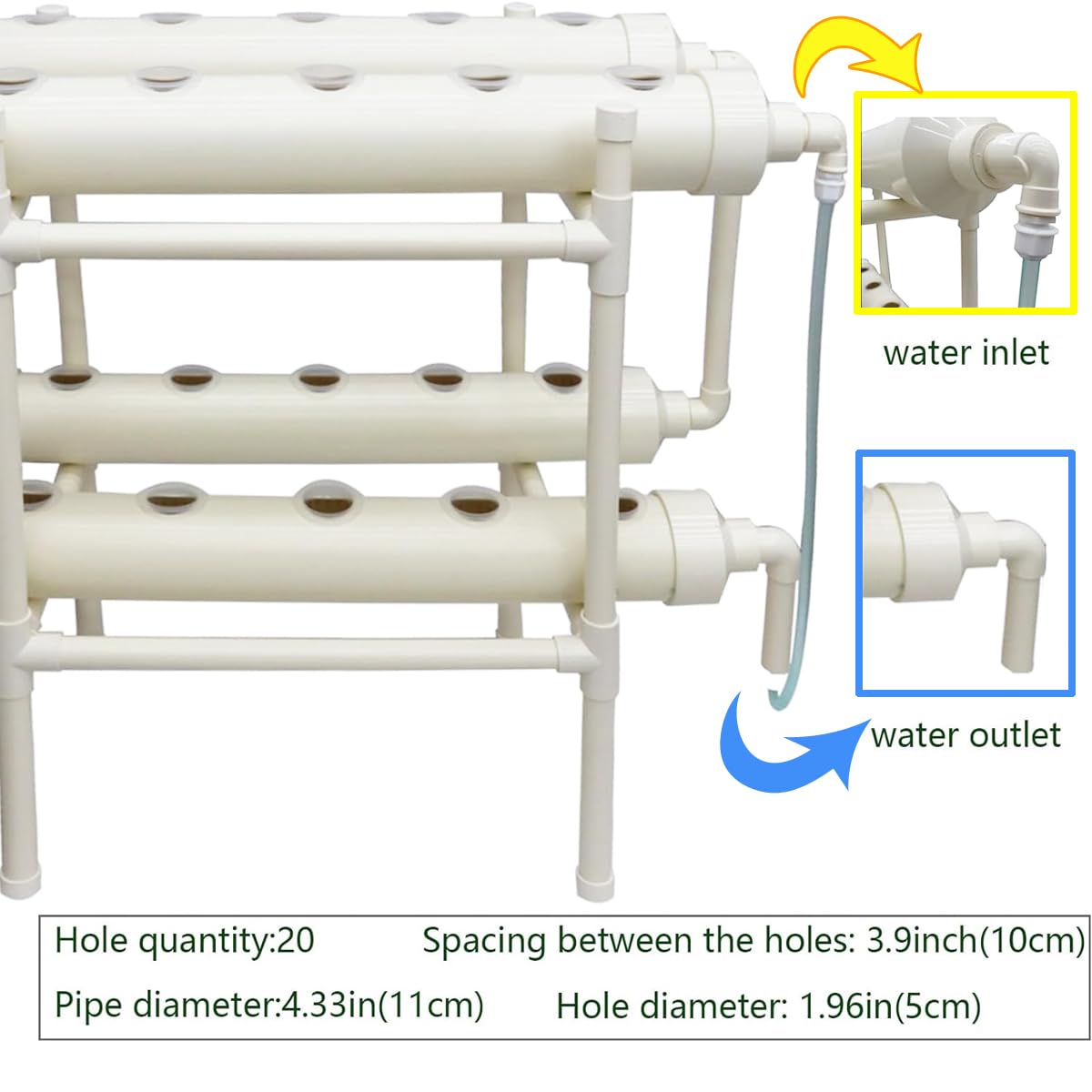 INTBUYING Hydroponic Growing System 20 Holes 4 Pipes 2 Layer Plant Site Grow Kit Hydroponic Gardending System with 110V Pump Extra-Lage Planting Basket for Strawberry