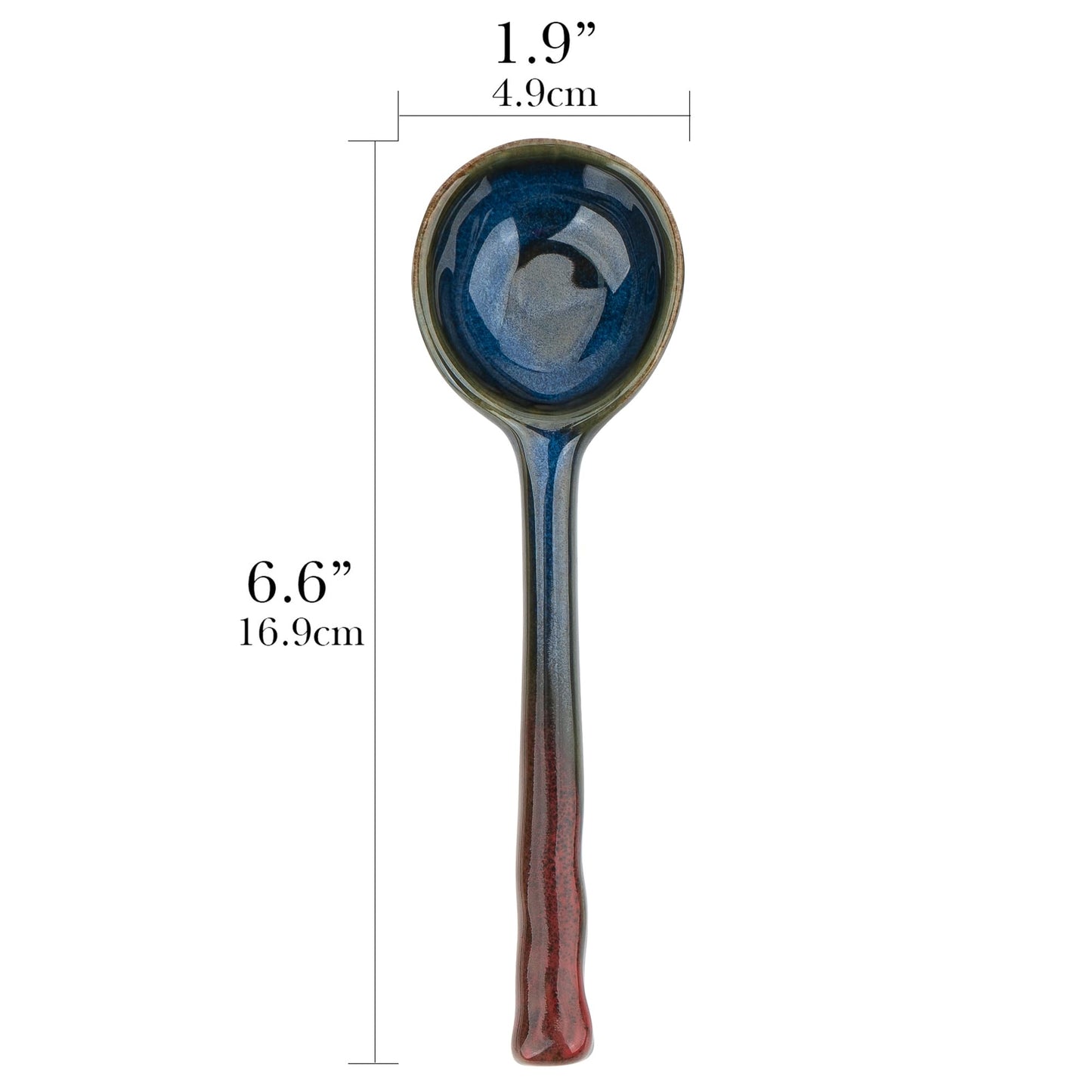 JANKOW 4 Pack Japanese Ceramic Soup Spoons - Hand-Painted Retro Porcelain Spoons with Long Handle - Asian Soup Spoon Set for Ramen, Pho, Wonton, Miso Soup, Dumplings - 6.6 Inch