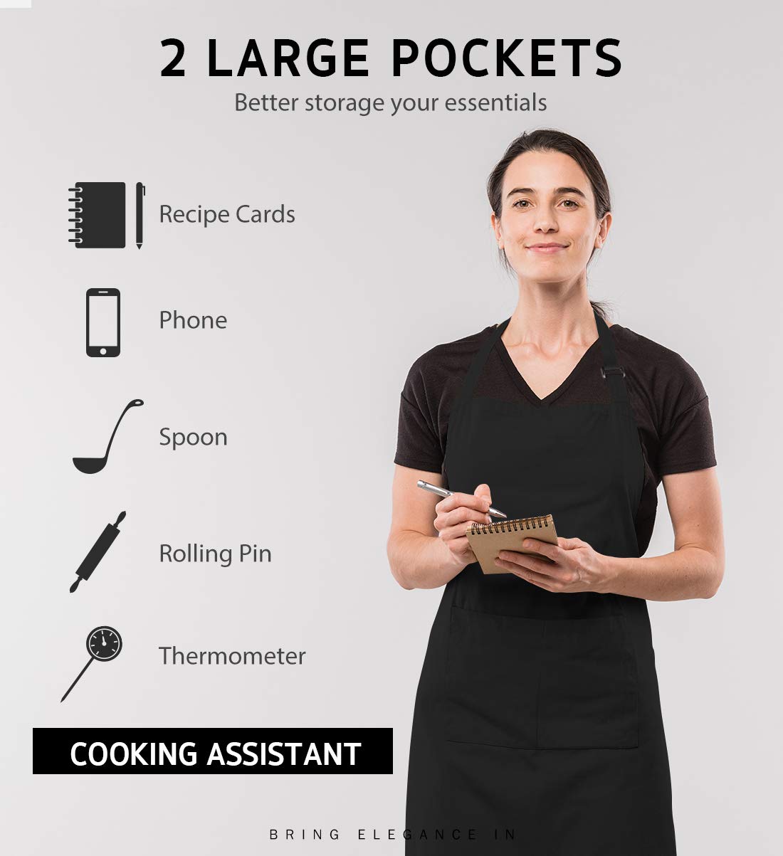 Syntus 4 Pack Adjustable Bib Apron with 2 Pockets Cooking Kitchen Aprons for Women Men Chef, 100% Cotton, Black