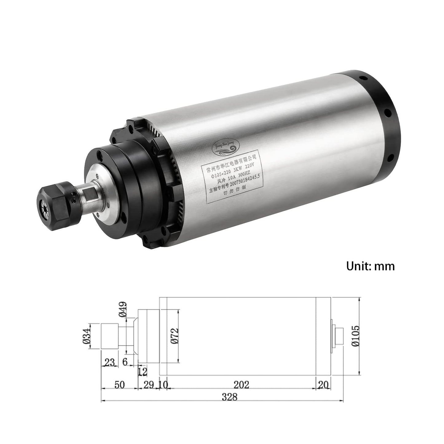 CNC Spindle Motor Kits, 220V 3KW 3000W Φ100mm Air Cooled Spindle CNC Spindle CNC Motor + 3.7KW VFD+Φ100mm Clamp Mount + Collet Set ER20+ Drill bits+ Wires for CNC Router Machine