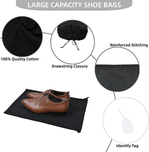 GONGKANGYUAN Shoe Bags for Travel - Flannel Drawstring Pouches for Men & Women | 2 Pack