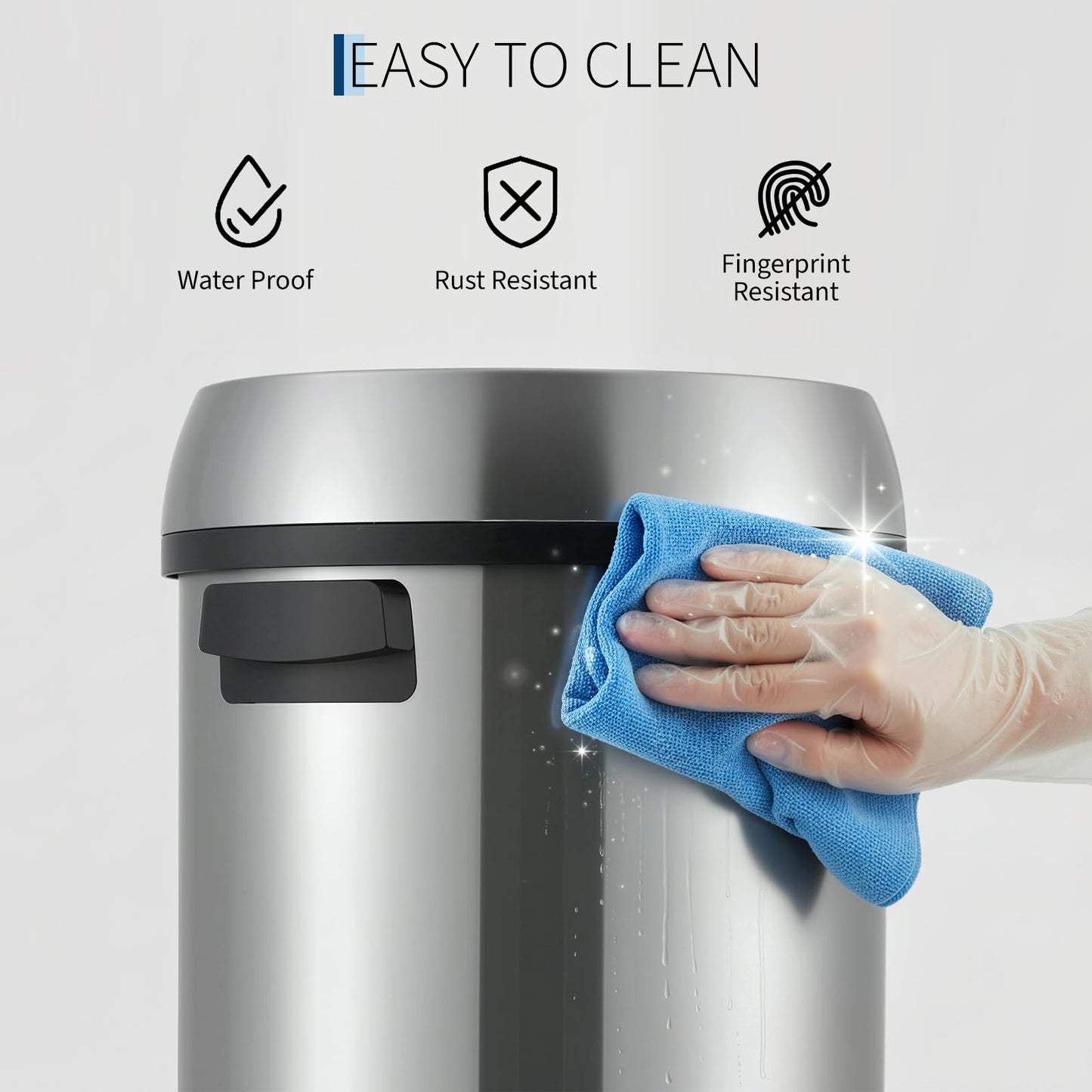 Towallmark 65L/17Gal Heavy Duty Open Top Commercial/Kitchen Trash Can, Fingerprint-Resistant Waste Bin for Office Bedroom Restaurant, Brushed Stainless Steel