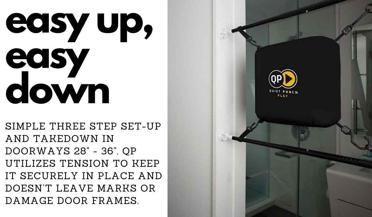 Quiet Punch Doorway Punching Bag, Phone Holder with App, 28"-36" Size, Portable Boxing, Apartment Friendly Workouts (with Punch Tracker)