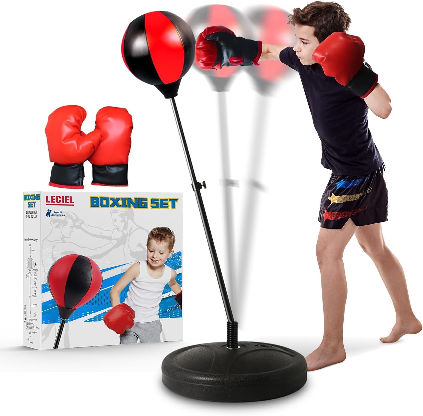 Punching Bag for Kids 3-8 Years Old, Kids Boxing Bag Set with Gloves & Adjustable Stand, Sports Toy for Boys