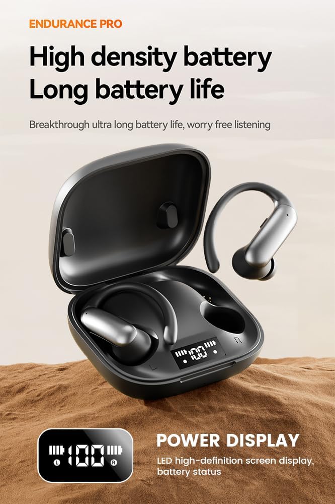 CuiSuto 60H Open Ear Buds Wireless Earbuds Bluetooth Headphones with Playtime LED Display Case, Over the Earbuds