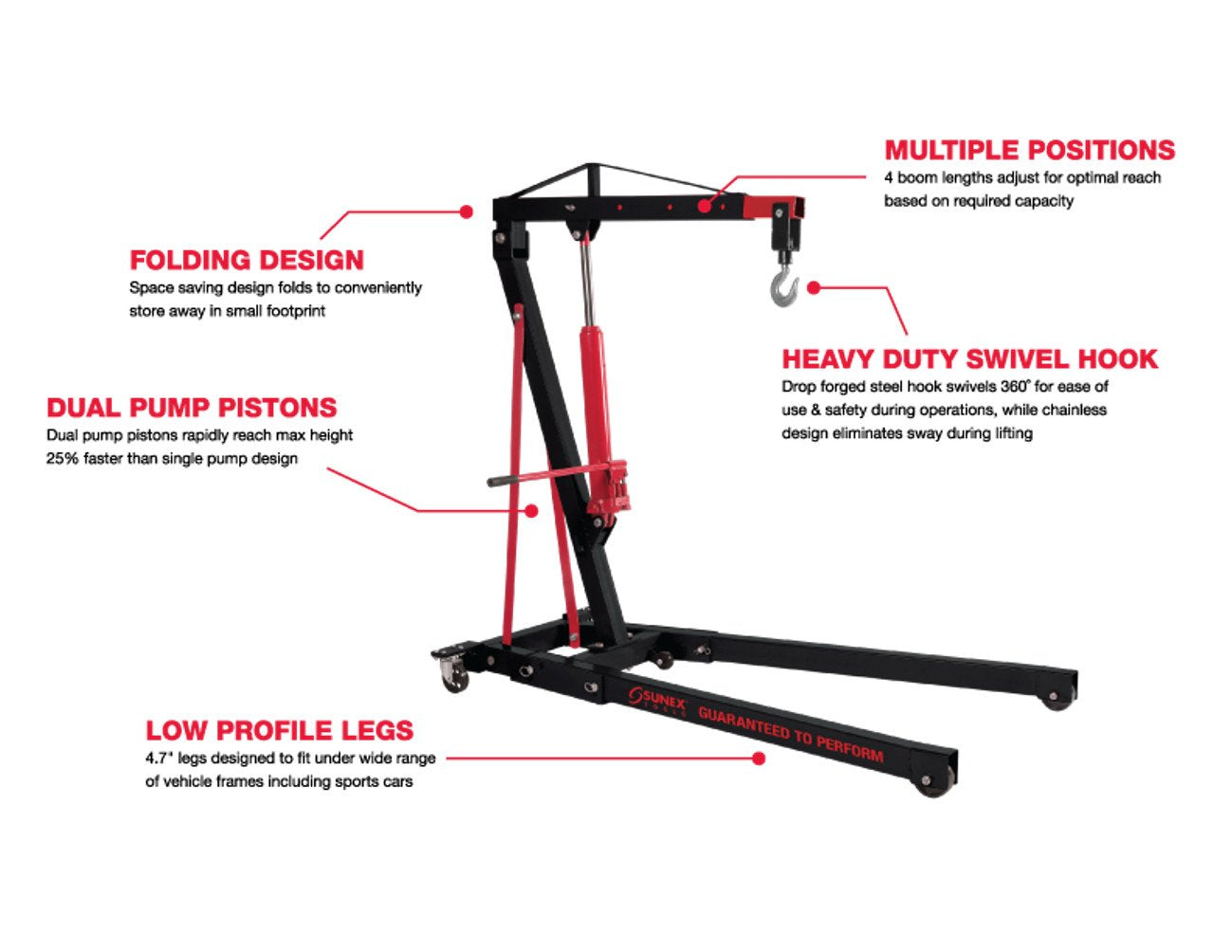 SUNEX TOOLS 5222 2-Ton Folding Engine Crane with Dual Pump Pistons