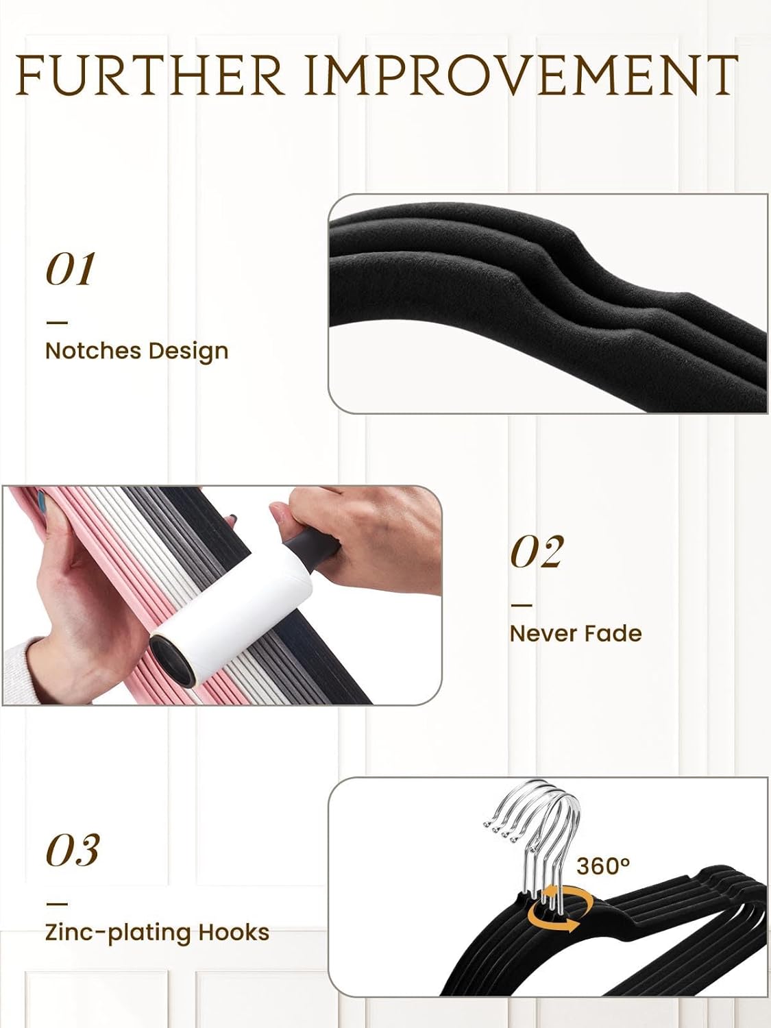 Smartor Velvet Hangers - 70 Pack Black Non-Slip Heavy Duty Felt Hangers | Premium Slim Closet Organizer with 360° Rotating Hook