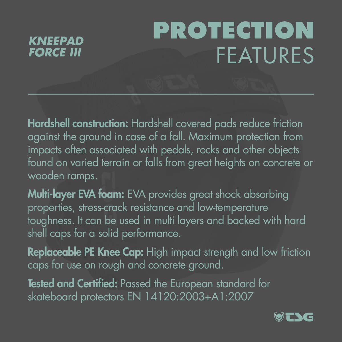 TSG Knee Pads Force III Kneepads - Skateboard, Hardshell, EVA Foam, Protective Gear, Crash Protection, Replaceable PE Cap, Tear Resistant Nylon, Certified, Open Back, Adults, Swiss Design