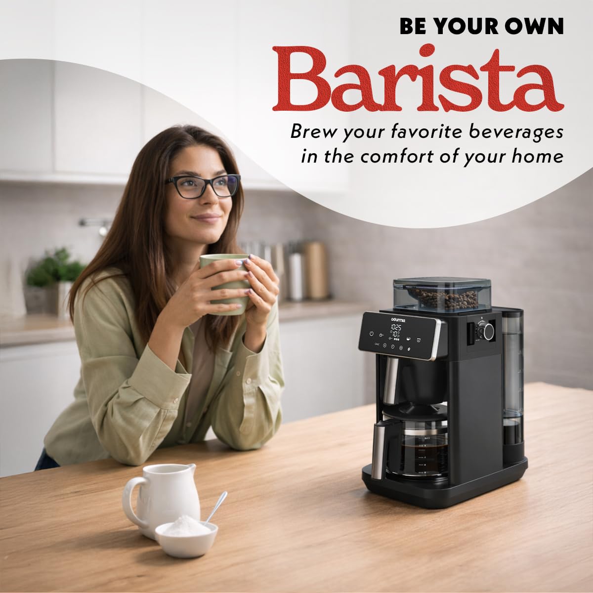 Gourmia 10 Cup Grind & Brew Coffee Maker - Built-In Burr Grinder, 3 Brew Strengths, Programmable Digital Display, Pause & Serve, Keep Warm, Auto Shut Off, Black