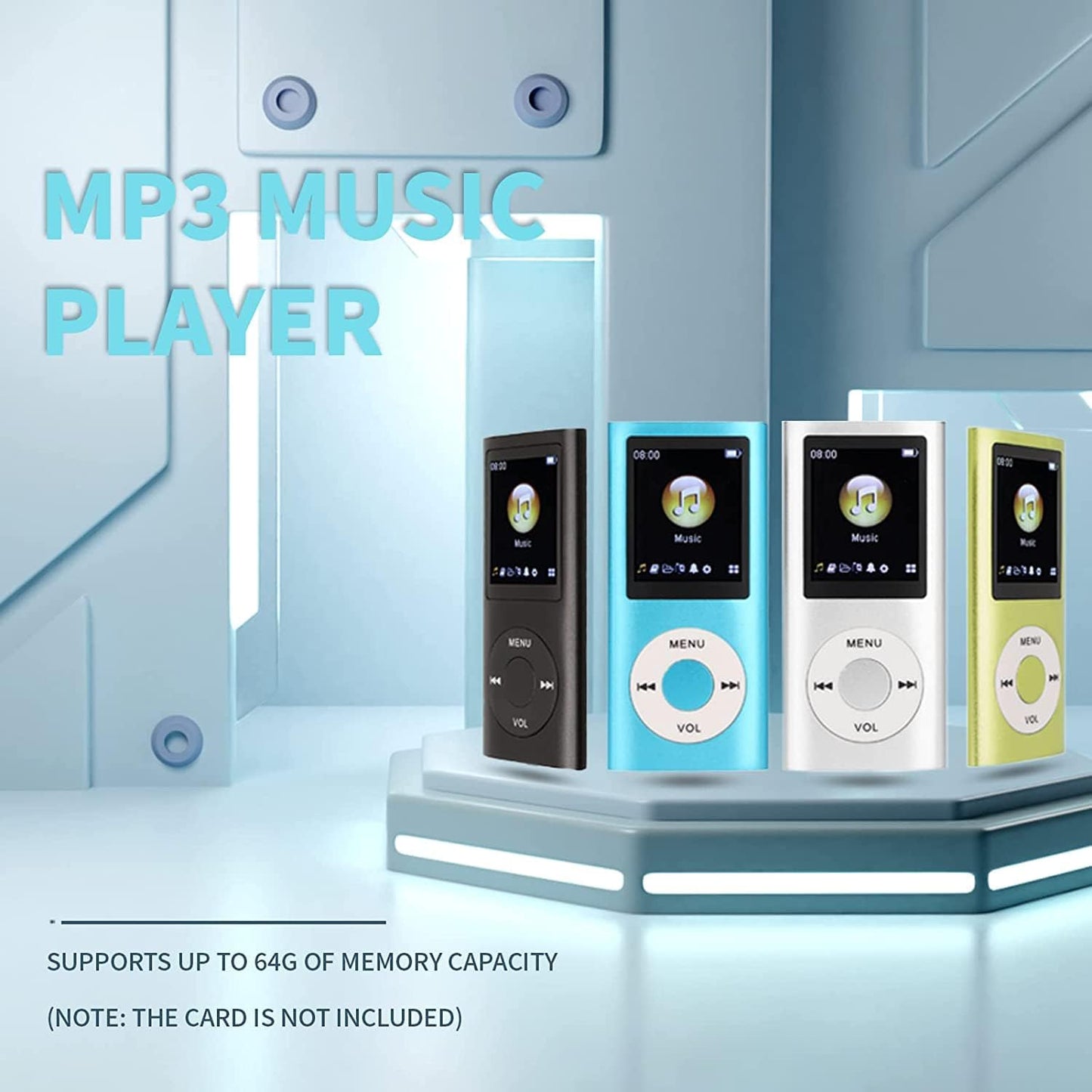 Luqeeg MP3 MP3 1.8 Inch Player, Portable Lossless Sound Slim Music Player with Earphone, LCD Screen Digital Music