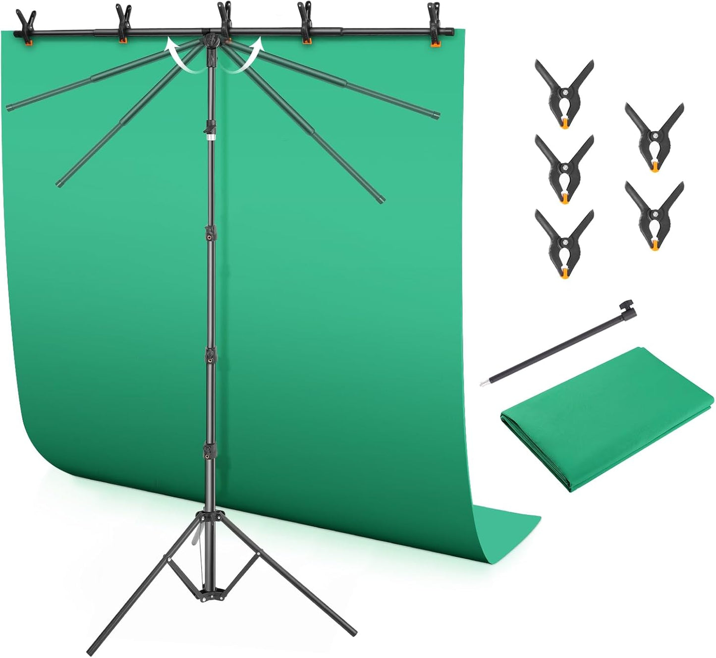 4.6x6ft Green Screen Backdrop Kit with T-Shaped Stand, Adjustable Chroma Key Green Screen for Streaming, Photography