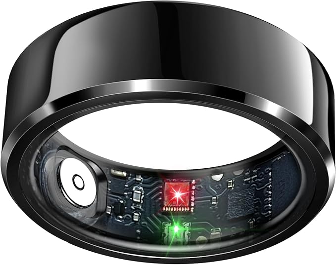 Smart Ring Health Tracker, Sleep Tracker Ring with Heart Rate, Waterproof Fitness Ring for Activity Monitoring/Steps/Distance/Calories, Air Gestures,Up to 7-Day Battery, for iOS and Android (Black,#9)