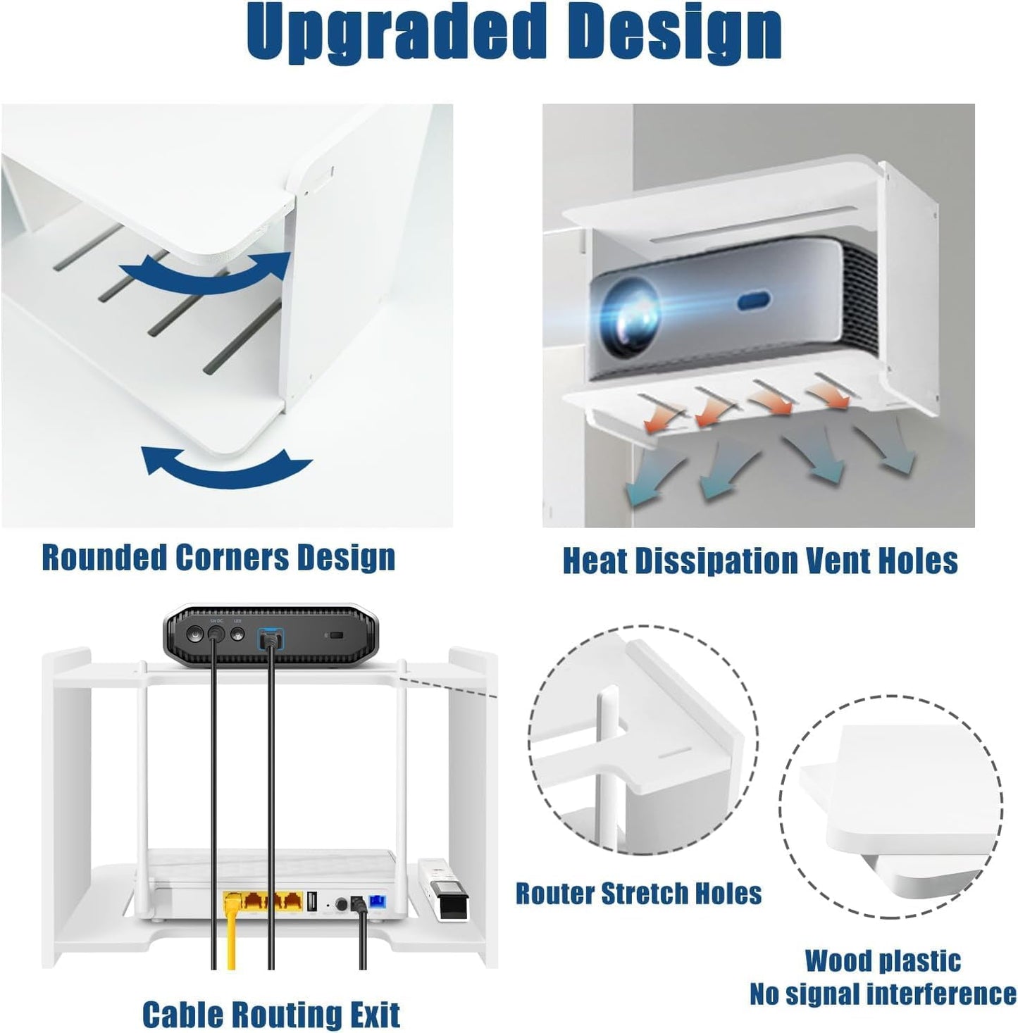 Yemotopro 2 Projector Shelf for Wall Thickened Big Space Heat Dissipation Layers Shelf for Projector, WiFi Router