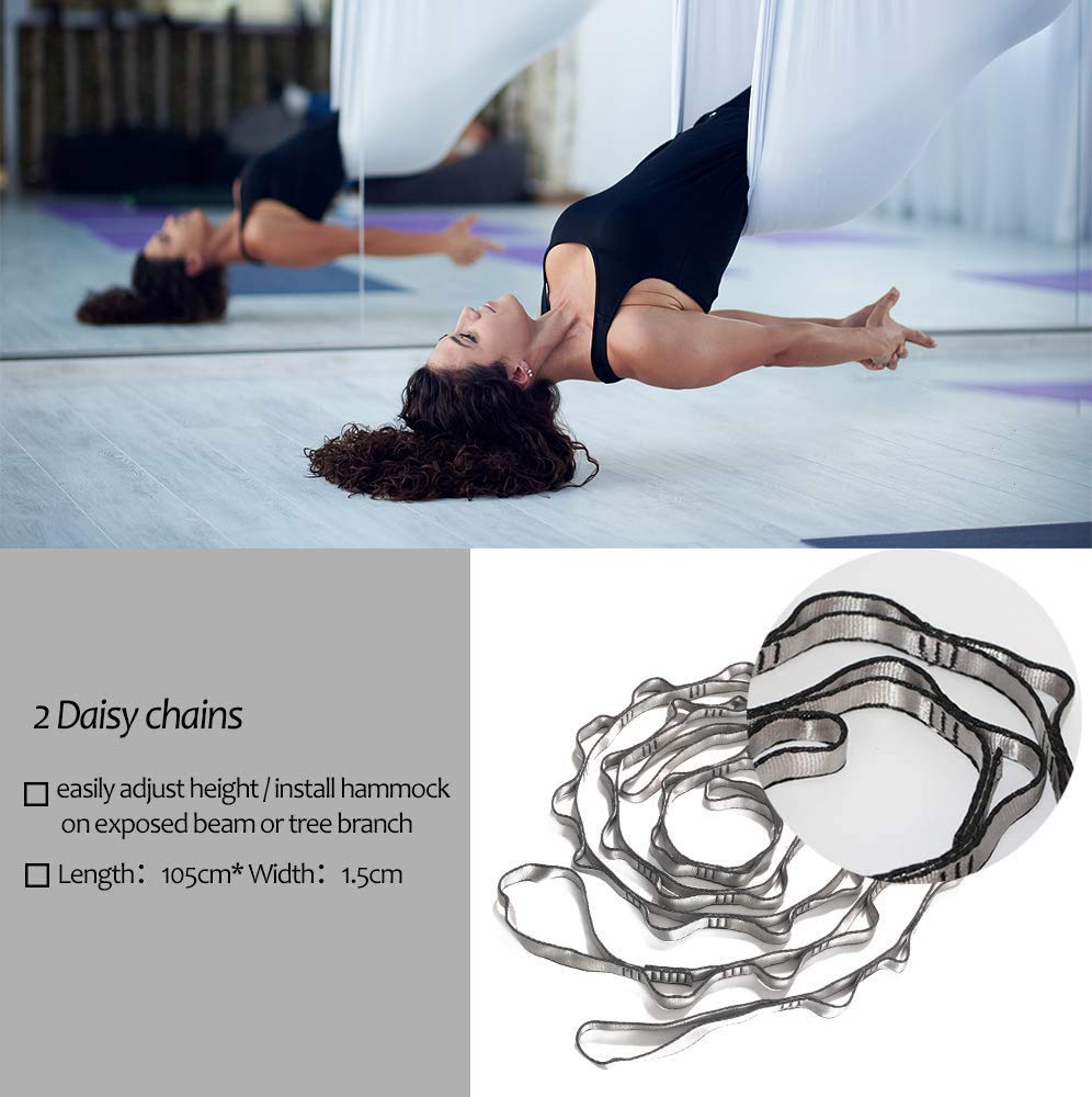 Aerial Yoga Hammock L:5M W:2.8M Aerial Pilates Silk Yoga Swing Set with 2000 Ibs Load Include Daisy Chain, Pose Guide