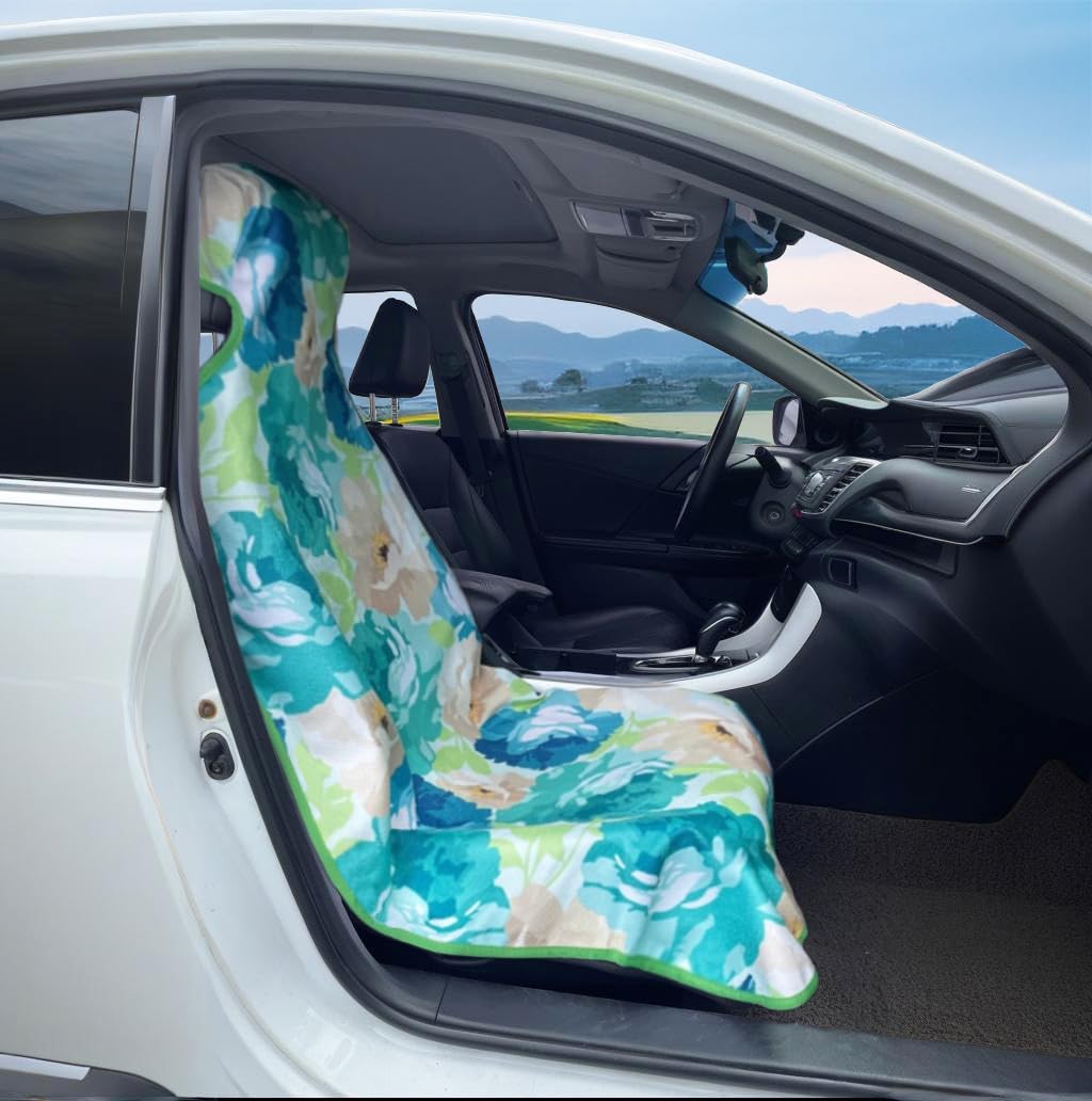AOTOTON Waterproof Stain Resistant Towel Car Seat Cover，Universal Non-Slip for Car, Truck, SUV, Van Seat for Gym Workout,Swimming,Beach and Workout Outdoor ， Machine Washable (2pcs Flower)