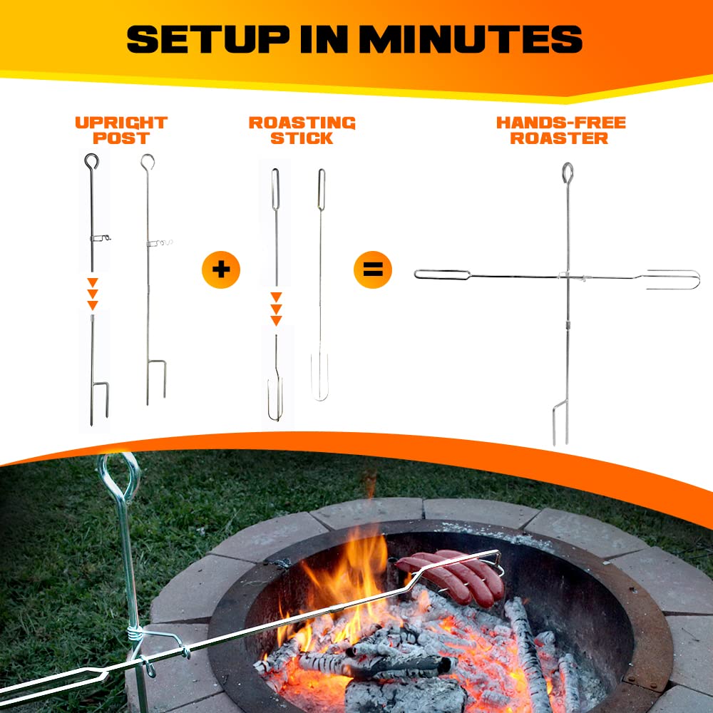 Roastin’ Pal Campfire Roasting Sticks for Hands-Free Cooking - Kid Safe Marshmallow Roasting Sticks - Smores Sticks with Stable Base & Adjustable Height - Dishwasher Safe Roasting Marshmallow Sticks