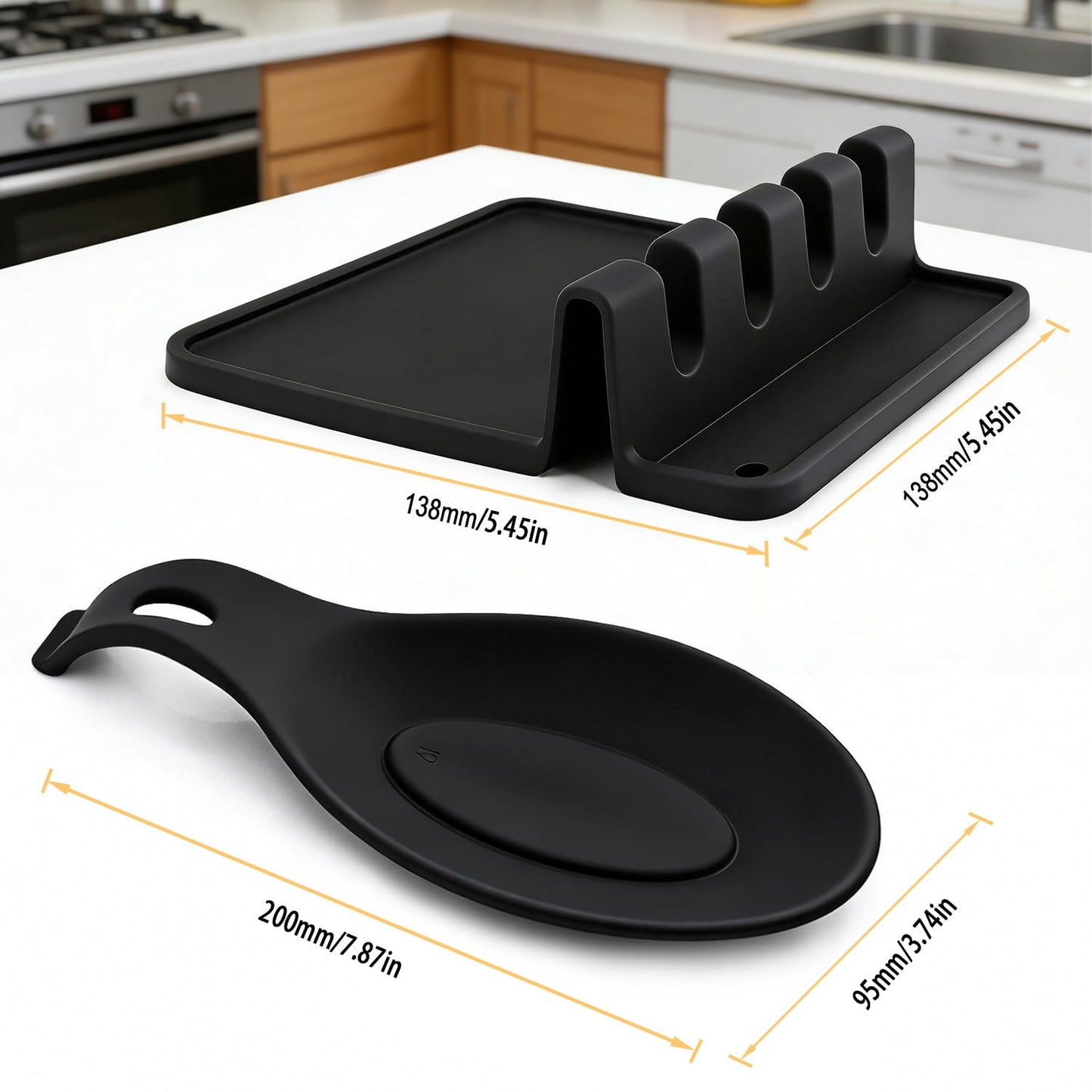 Kitchen Spoon Kitchen Gadget Holder for Ladles Rest Spoon Holder for Stove Top Black 3 Pcs (3, Black)